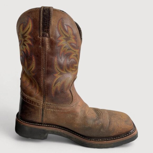 Justin WK4686 Driller Work Leather Square Toe Western Cowboy Boots Men's 7.5 D - Picture 2 of 12
